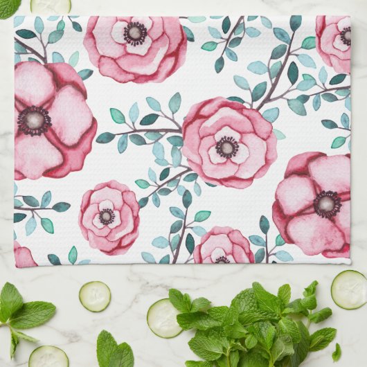 Hübsches Land Rustikal rosa Flora Geschirrtuch (Gefaltet)