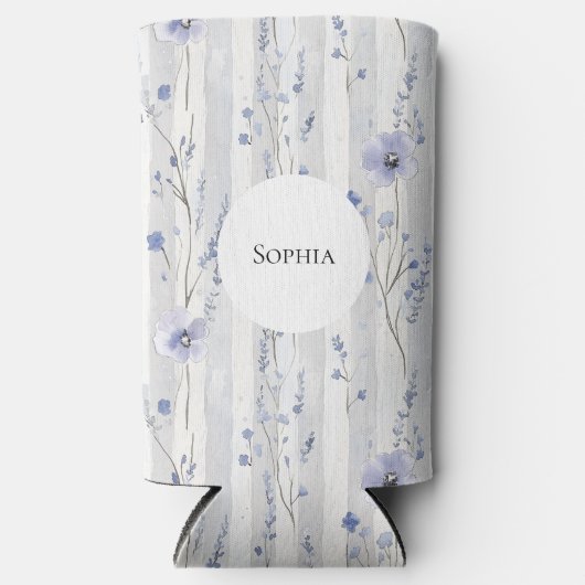 Hübsches Lavendel Weiße Streifen Blumenmuster Brau Selters Dosenkühler (Vorderseite)