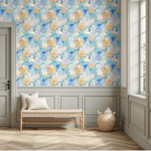 Hübsches, lebendiges, florales Wasser Blau & Gelb Tapete