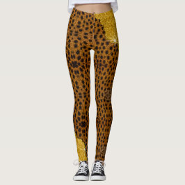 Hübsches Leder Cheetah Tierdruck mit Glitzer Leggings