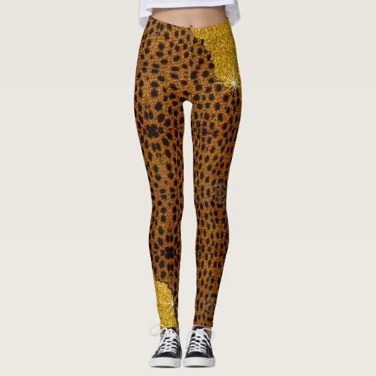 Hübsches Leder Cheetah Tierdruck mit Glitzer Leggings (Vorderseite)