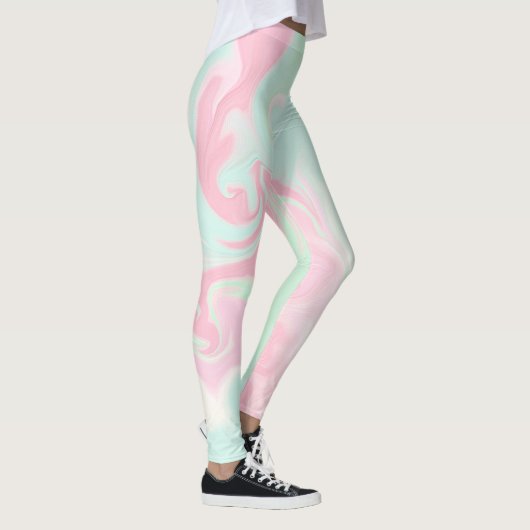 Hübsches, leicht grünes, rosa Swirbeldesign Leggings (Rechts)