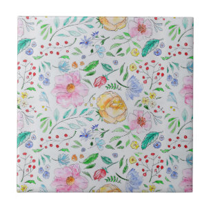 Hübsches, leichtes Aquarell-Blumen- und Knospenmus Fliese