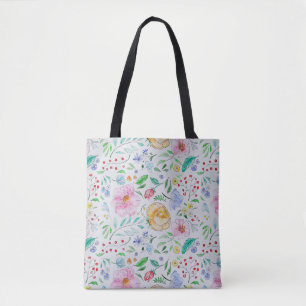 Hübsches, leichtes Aquarell-Blumen- und Knospenmus Tasche