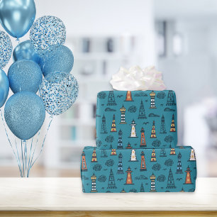 Hübsches Leuchtturm-Muster Dunkles Teal Geschenkpapier