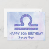 Hübsches Libra-Zeichen Custom Lila Happy Birthday Postkarte (Vorne/Hinten)