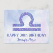 Hübsches Libra-Zeichen Custom Lila Happy Birthday Postkarte (Vorderseite)