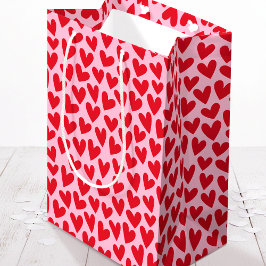 Hübsches Liebesherzmuster Rosa Rot Valentinstag Mittlere Geschenktüte