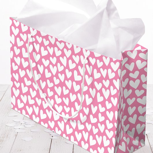 Hübsches Liebesherzmuster Rosa Weiß Valentinstag Große Geschenktüte