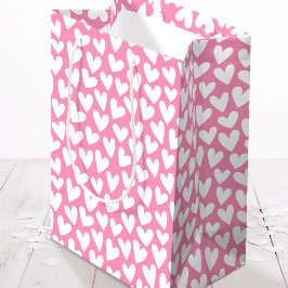 Hübsches Liebesherzmuster Rosa Weiß Valentinstag Mittlere Geschenktüte