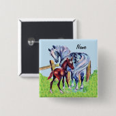 Hübsches Liebespferd mit braunem Gras Button (Vorne & Hinten)