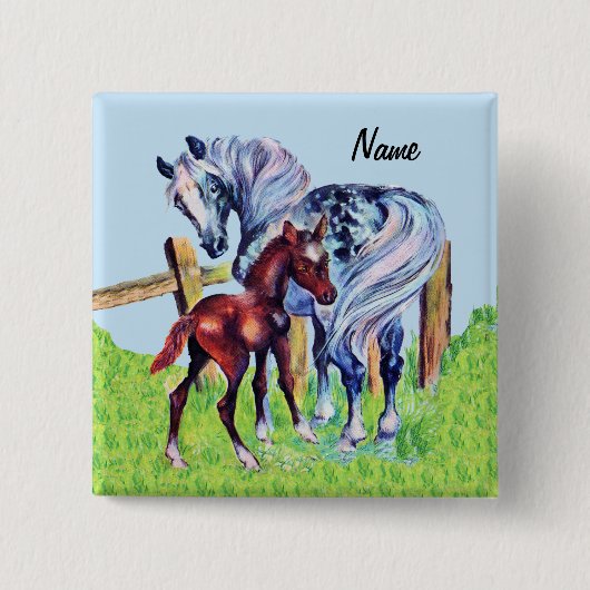 Hübsches Liebespferd mit braunem Gras Button (Vorderseite)