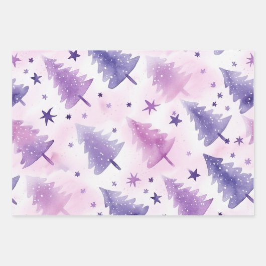 Hübsches Lila Baummuster Geschenkpapier Set (Vorderseite 3)