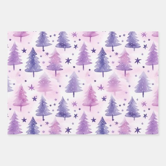 Hübsches Lila Baummuster Geschenkpapier Set (Vorderseite 2)