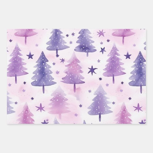 Hübsches Lila Baummuster Geschenkpapier Set (Vorderseite)