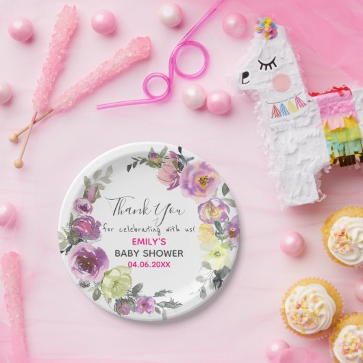 Hübsches Lila Blumenkraut Danke Kinderdusche Pappteller (Party)
