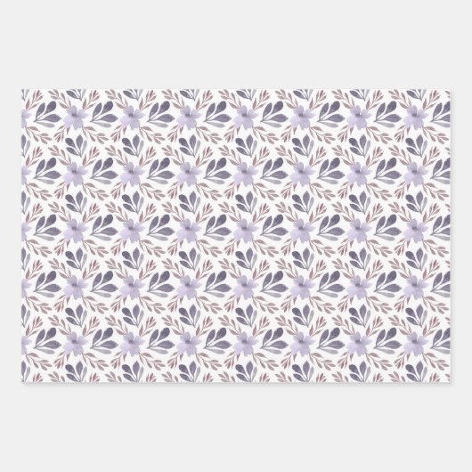 Hübsches Lila Blumenmuster Geschenkpapier Set (Vorderseite 3)