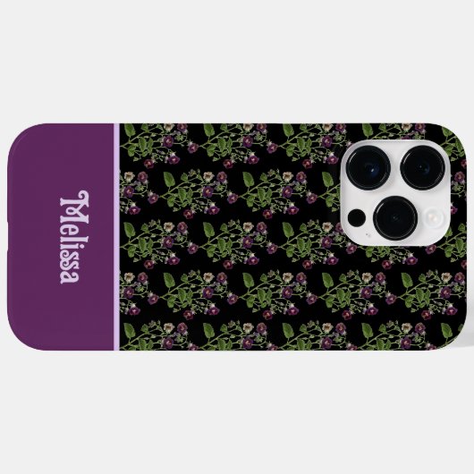 Hübsches lila Blumenmuster mit Monogramm Case-Mate iPhone Hülle (Rückseite (Horizontal))