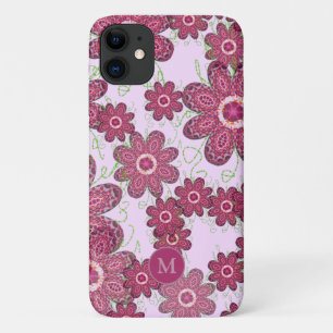 Hübsches Lila Blumenmuster Mit Monogramm Case-Mate iPhone Hülle