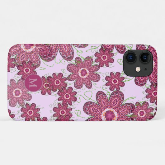 Hübsches Lila Blumenmuster Mit Monogramm Case-Mate iPhone Hülle (Rückseite (Horizontal))
