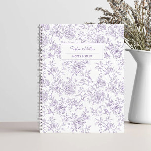 Hübsches lila Blumenmuster mit Vögel-Monogramm Notizblock