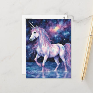 Hübsches lila Einhorn im See Postkarte