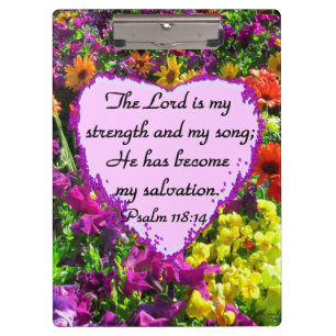 HÜBSCHES LILA FLORAL PSALM 118:14 FOTO KLEMMBRETT