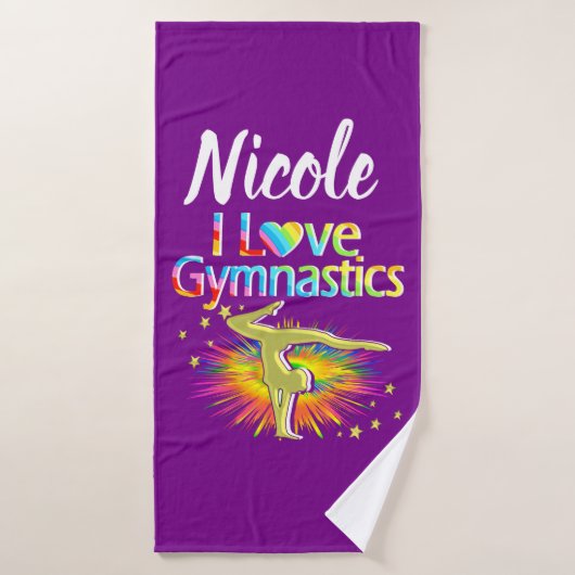 HÜBSCHES LILA I LIEBE GYMNASTICS-DESIGN BADEHANDTUCH (Badehandtuch)