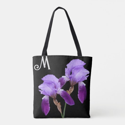 Hübsches lila Iris floral boho M Monogramm niedlic Tasche (Rückseite)