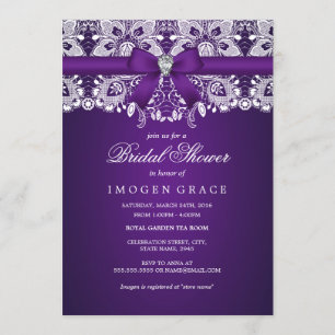Hübsches Lila Lace & Diamond Bow Brautparty Einladung