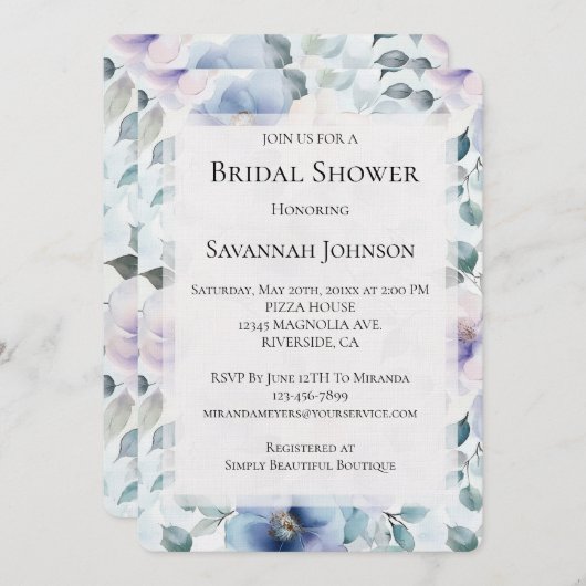 Hübsches Lila Lavendel Weißes Blume Brautparty Einladung (Vorne/Hinten)