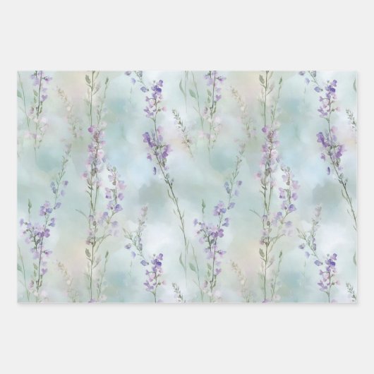 Hübsches Lila Lavendel Weißes Blume Brautparty Geschenkpapier Set (Vorderseite 3)