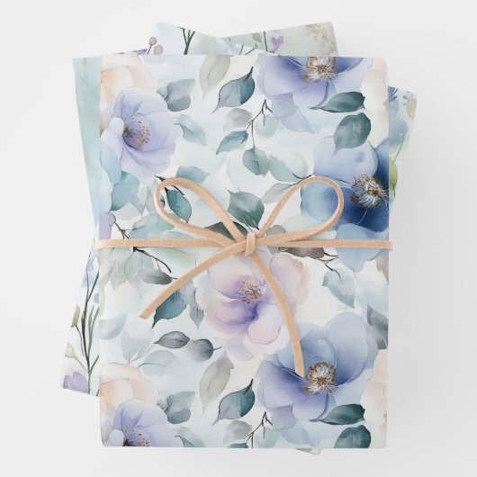 Hübsches Lila Lavendel Weißes Blume Brautparty Geschenkpapier Set (Beispiel)