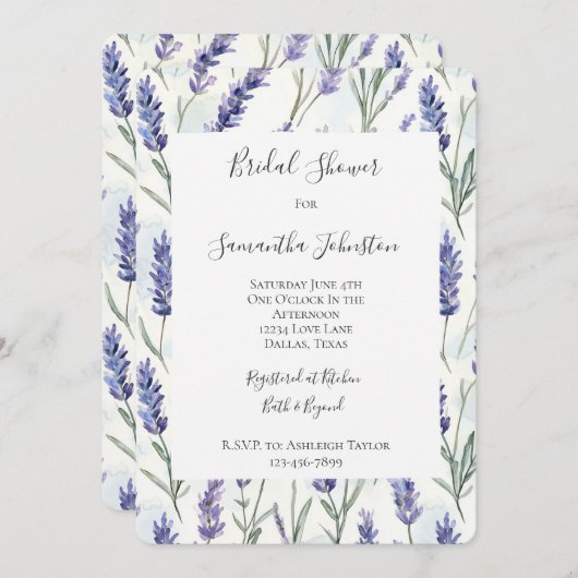 Hübsches Lila Lavendel Weißes Brautparty Einladung (Vorne/Hinten)