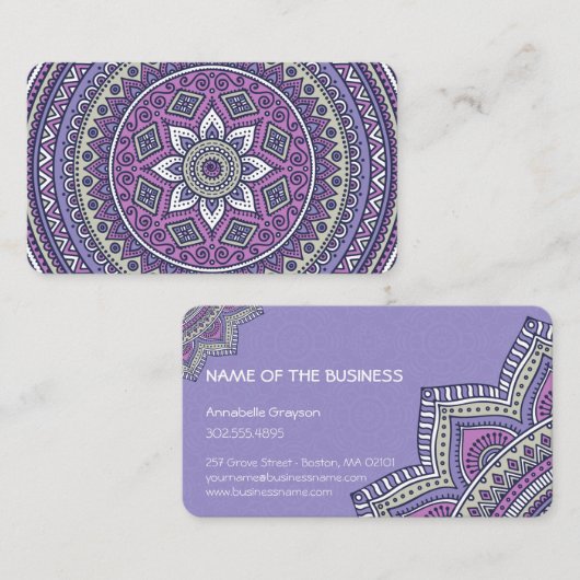 Hübsches Lila Mandala Visitenkarte (Vorne/Hinten)