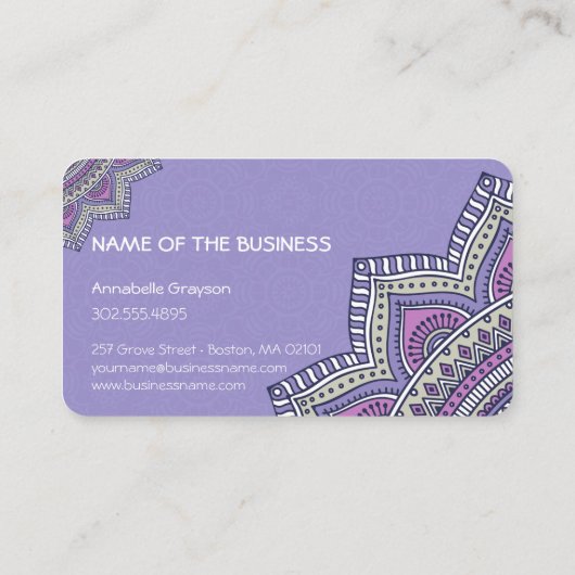 Hübsches Lila Mandala Visitenkarte (Rückseite)