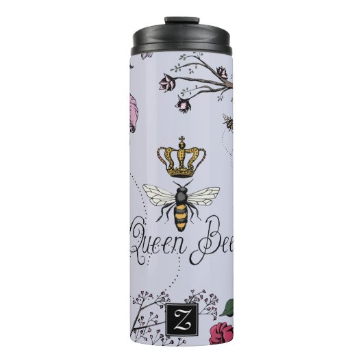 Hübsches Lila Monogramm für Queen Bee & Crown Flor Thermosbecher (Vorderseite)