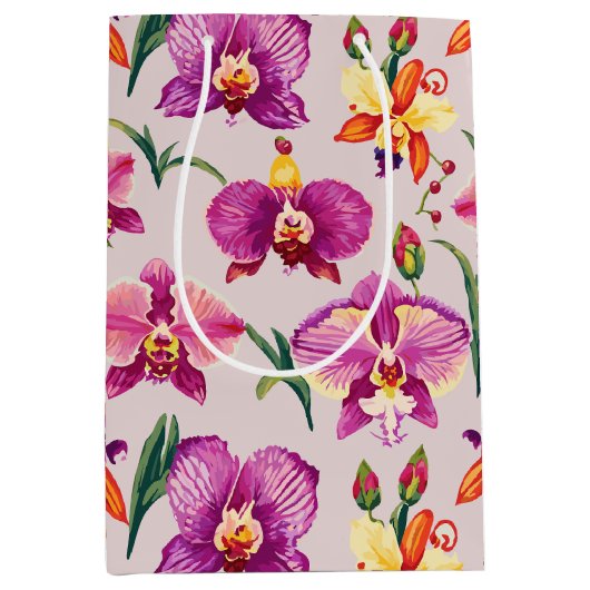 Hübsches Lila Orchid-Muster Mittlere Geschenktüte (Vorderseite)