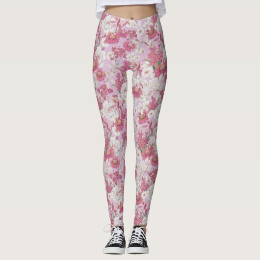 Hübsches, Lila rosa, florales Muster Leggings (Vorderseite)