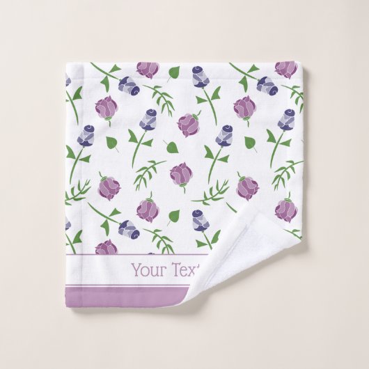 Hübsches Lila Rosa Rosa Rosenknospe Blütendruck Badhandtuch Set (Waschlappen)