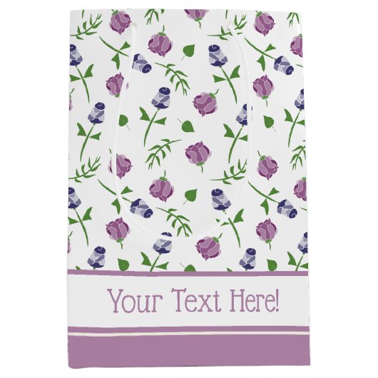 Hübsches Lila Rosa Rosa Rosenknospe Blütendruck Mittlere Geschenktüte (Vorderseite)