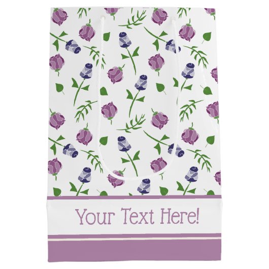 Hübsches Lila Rosa Rosa Rosenknospe Blütendruck Mittlere Geschenktüte (Rückseite)