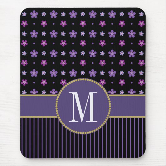Hübsches Lila Schwarz-Streifen-Monogramm Mousepad (Vorne)