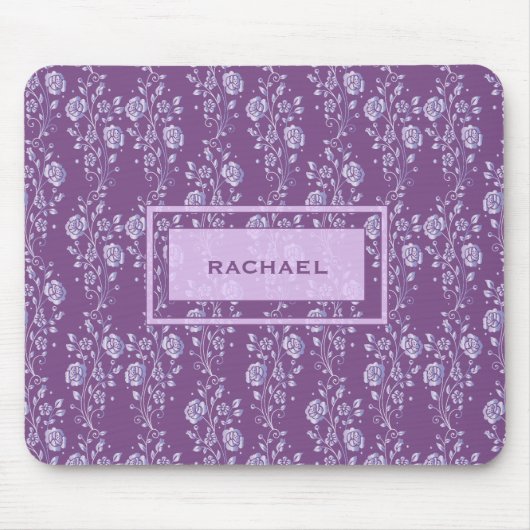 Hübsches Lila und Hübsches Lilac Floral Monogramm Mousepad (Vorne)