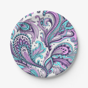 Hübsches Lila und Türkis Paisley-Muster Pappteller
