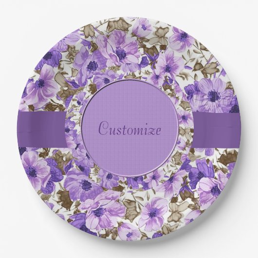 Hübsches Lila und weißes Blumenpapier Teller 3 (Vorderseite)