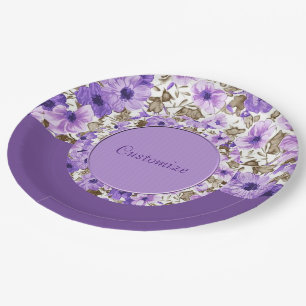 Hübsches Lila und weißes Blumenpapier Teller 4