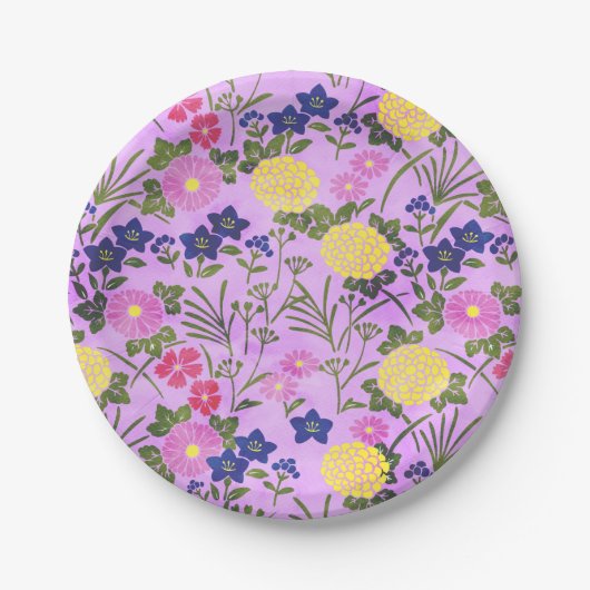 Hübsches Lila Vintages Blume Muster Pappteller (Vorderseite)