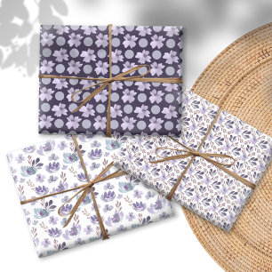 Hübsches lila Wasserfarben-Blumenmuster Geschenkpapier Set