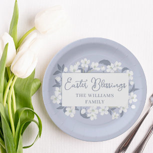 Hübsches Lila Weißblütenoster-Party Pappteller